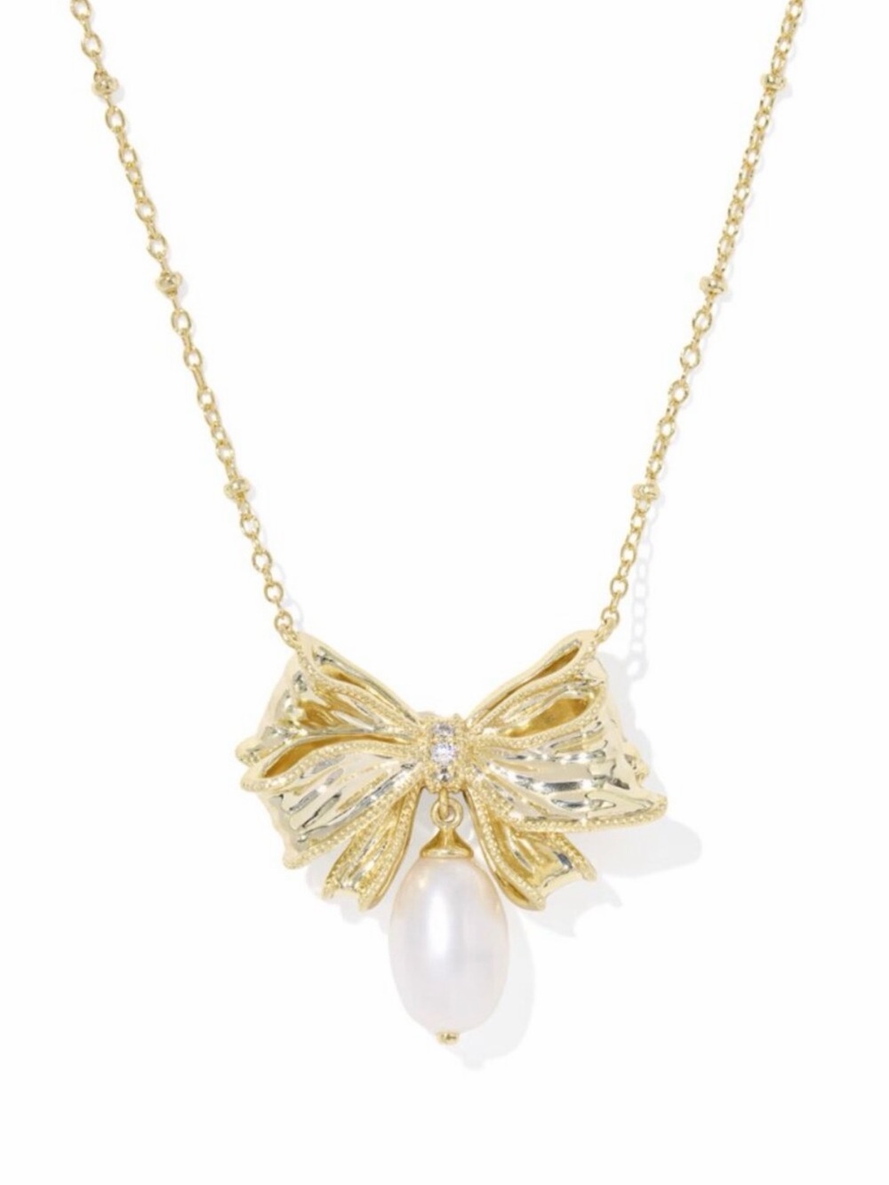 Kendra Scott x LoveShackFancy Gold Bow and Pearl Necklace